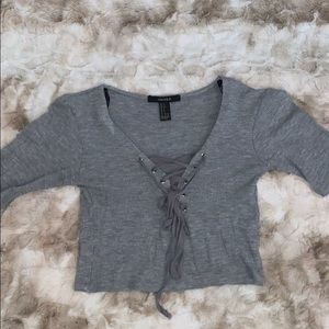 Grey tie up crop top